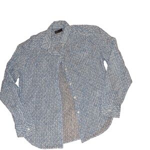 Gap Women's Blue and White Button Down Shirt with Micro-Print